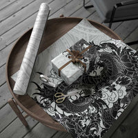 Hawaiian And Japanese Culture Wrapping Paper Irezumi Dragon With Polynesian Pattern White