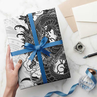 Hawaiian And Japanese Culture Wrapping Paper Irezumi Dragon With Polynesian Pattern White