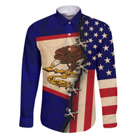 American Samoa Flag Day Family Matching Mermaid Dress and Hawaiian Shirt Polynesian Tribal Pattern LT05 Dad's Shirt - Long Sleeve Blue - Polynesian Pride