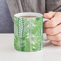 Green Hawaii Tapa Pattern Ceramic Mug With Heliconia Vintage Style LT05 - Polynesian Pride