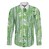 Green Hawaii Tapa Pattern Family Matching Off Shoulder Maxi Dress and Hawaiian Shirt With Heliconia Vintage Style LT05 Dad's Shirt - Long Sleeve Green - Polynesian Pride