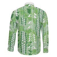 Green Hawaii Tapa Pattern Family Matching Off Shoulder Maxi Dress and Hawaiian Shirt With Heliconia Vintage Style LT05 - Polynesian Pride