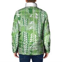 Green Hawaii Tapa Pattern Padded Jacket With Heliconia Vintage Style LT05 - Polynesian Pride
