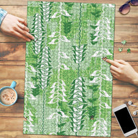 Green Hawaii Tapa Pattern Puzzle With Heliconia Vintage Style LT05 Green - Polynesian Pride