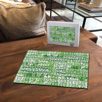 Green Hawaii Tapa Pattern Puzzle With Heliconia Vintage Style LT05 - Polynesian Pride