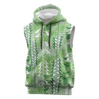 Green Hawaii Tapa Pattern Sleeveless Hoodie With Heliconia Vintage Style LT05 Green - Polynesian Pride