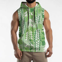 Green Hawaii Tapa Pattern Sleeveless Hoodie With Heliconia Vintage Style LT05 - Polynesian Pride