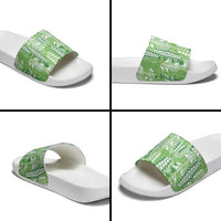 Green Hawaii Tapa Pattern Slide Sandals With Heliconia Vintage Style LT05 - Polynesian Pride