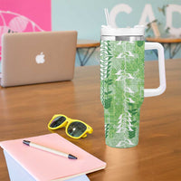 Green Hawaii Tapa Pattern Tumbler With Handle With Heliconia Vintage Style LT05 - Polynesian Pride