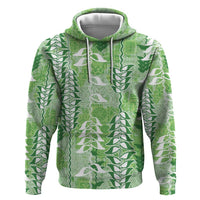 Green Hawaii Tapa Pattern Zip Hoodie With Heliconia Vintage Style LT05 Pullover Hoodie Green - Polynesian Pride