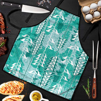Teal Hawaii Tapa Pattern Apron With Heliconia Vintage Style LT05 Teal - Polynesian Pride