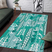 Teal Hawaii Tapa Pattern Area Rug With Heliconia Vintage Style LT05 Teal - Polynesian Pride