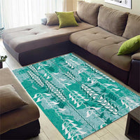 Teal Hawaii Tapa Pattern Area Rug With Heliconia Vintage Style LT05 - Polynesian Pride