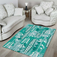 Teal Hawaii Tapa Pattern Area Rug With Heliconia Vintage Style LT05 - Polynesian Pride