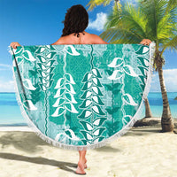 Teal Hawaii Tapa Pattern Beach Blanket With Heliconia Vintage Style LT05 - Polynesian Pride