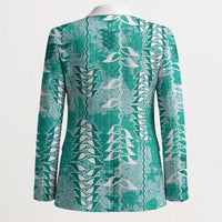 Teal Hawaii Tapa Pattern Blazer With Heliconia Vintage Style LT05 - Polynesian Pride