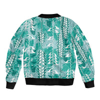 Teal Hawaii Tapa Pattern Bomber Jacket With Heliconia Vintage Style LT05 - Polynesian Pride