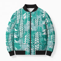 Teal Hawaii Tapa Pattern Bomber Puffer Jacket With Heliconia Vintage Style LT05 Unisex Teal - Polynesian Pride