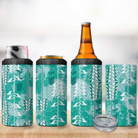 Teal Hawaii Tapa Pattern 4 in 1 Can Cooler Tumbler With Heliconia Vintage Style LT05 - Polynesian Pride