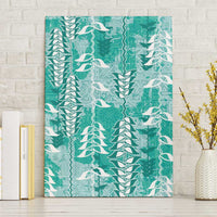 Teal Hawaii Tapa Pattern Canvas Wall Art With Heliconia Vintage Style LT05 Without Frame Teal - Polynesian Pride