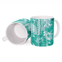 Teal Hawaii Tapa Pattern Ceramic Mug With Heliconia Vintage Style LT05 - Polynesian Pride