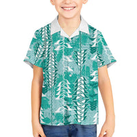 Teal Hawaii Tapa Pattern Family Matching Tank Maxi Dress and Hawaiian Shirt With Heliconia Vintage Style LT05 Son's Shirt Teal - Polynesian Pride