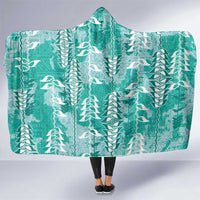 Teal Hawaii Tapa Pattern Hooded Blanket With Heliconia Vintage Style LT05 One Size Teal - Polynesian Pride