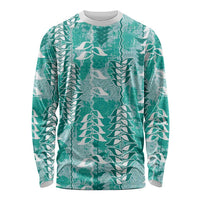 Teal Hawaii Tapa Pattern Long Sleeve Shirt With Heliconia Vintage Style LT05 Unisex Teal - Polynesian Pride