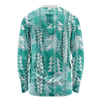 Teal Hawaii Tapa Pattern Long Sleeve Shirt With Heliconia Vintage Style LT05 - Polynesian Pride
