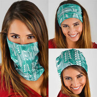 Teal Hawaii Tapa Pattern Neck Gaiter With Heliconia Vintage Style LT05 - Polynesian Pride