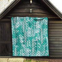 Teal Hawaii Tapa Pattern Quilt With Heliconia Vintage Style LT05 - Polynesian Pride