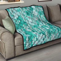 Teal Hawaii Tapa Pattern Quilt With Heliconia Vintage Style LT05 - Polynesian Pride