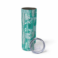 Teal Hawaii Tapa Pattern Skinny Tumbler With Heliconia Vintage Style LT05 - Polynesian Pride