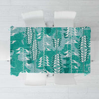 Teal Hawaii Tapa Pattern Tablecloth With Heliconia Vintage Style LT05 Teal - Polynesian Pride