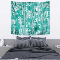 Teal Hawaii Tapa Pattern Tapestry With Heliconia Vintage Style LT05 - Polynesian Pride