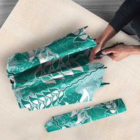 Teal Hawaii Tapa Pattern Umbrella With Heliconia Vintage Style LT05 - Polynesian Pride