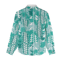 Teal Hawaii Tapa Pattern Women Casual Shirt With Heliconia Vintage Style LT05 - Polynesian Pride