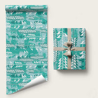 Teal Hawaii Tapa Pattern Wrapping Paper With Heliconia Vintage Style LT05 58" × 23" Teal - Polynesian Pride