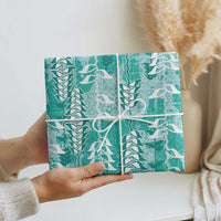 Teal Hawaii Tapa Pattern Wrapping Paper With Heliconia Vintage Style LT05 - Polynesian Pride