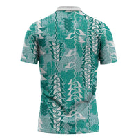 Teal Hawaii Tapa Pattern Zipper Polo Shirt With Heliconia Vintage Style LT05 - Polynesian Pride