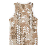Beige Hawaii Tapa Pattern Basketball Jersey With Heliconia Vintage Style LT05 - Polynesian Pride