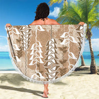 Beige Hawaii Tapa Pattern Beach Blanket With Heliconia Vintage Style LT05 - Polynesian Pride