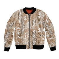 Beige Hawaii Tapa Pattern Bomber Jacket With Heliconia Vintage Style LT05 Unisex Beige - Polynesian Pride