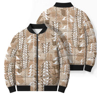 Beige Hawaii Tapa Pattern Bomber Puffer Jacket With Heliconia Vintage Style LT05 - Polynesian Pride