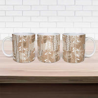 Beige Hawaii Tapa Pattern Ceramic Mug With Heliconia Vintage Style LT05 - Polynesian Pride