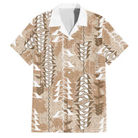 Beige Hawaii Tapa Pattern Family Matching Short Sleeve Bodycon Dress and Hawaiian Shirt With Heliconia Vintage Style LT05 Dad's Shirt - Short Sleeve Beige - Polynesian Pride