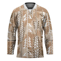 Beige Hawaii Tapa Pattern Hockey Jersey With Heliconia Vintage Style LT05 Unisex Beige - Polynesian Pride