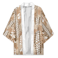 Beige Hawaii Tapa Pattern Kimono With Heliconia Vintage Style LT05 Unisex Beige - Polynesian Pride