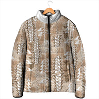 Beige Hawaii Tapa Pattern Padded Jacket With Heliconia Vintage Style LT05 - Polynesian Pride