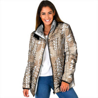 Beige Hawaii Tapa Pattern Padded Jacket With Heliconia Vintage Style LT05 Women Beige - Polynesian Pride